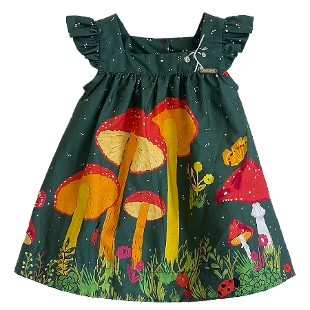 VESTIDO ESTAMPA COGUMELOS FUNDO VERDE