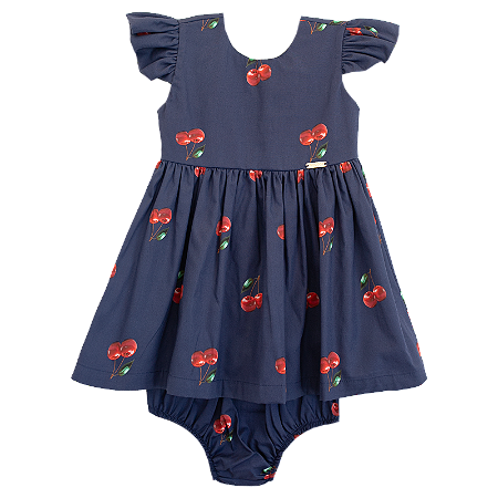 VESTIDO CEREJINHA FUNDO MARINHO