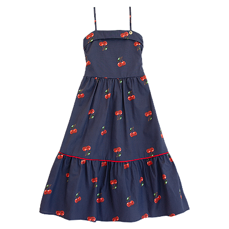 VESTIDO CEREJNHA FUNDO MARINHO