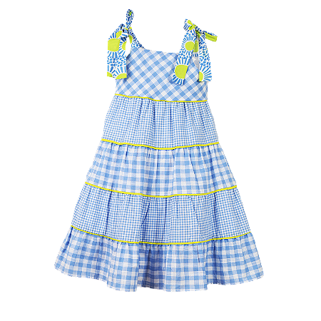 VESTIDO ESTAMPA OURIÇO E XADREZ AZUL