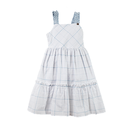 VESTIDO XADREZ AZUL BEBE E BRANCO