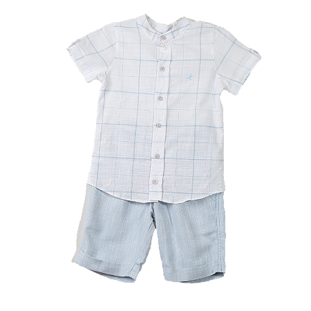CONJUNTO XADREZ BRANCO E AZUL BEBE