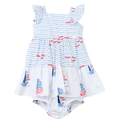VESTIDO ESTAMPA PEIXINHOS E PASSEIO DE BARCO