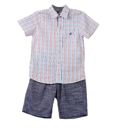 CONJUNTO ESTAMPA XADREZ VERMELHO E AZUL