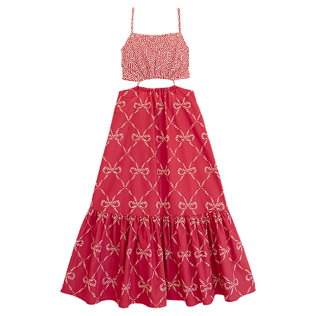 VESTIDO LAÇO CANDY CANES VERMELHO E BRANCO
