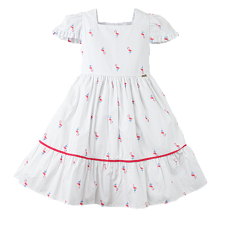 VESTIDO ESTAMPA FLAMINGO FUNDO BRANCO