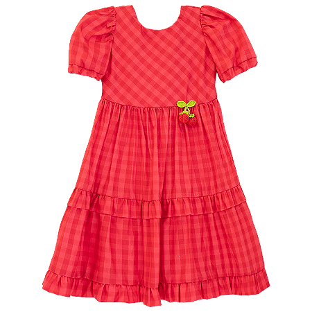 VESTIDO XADREZ VERMELHO COM ROSA