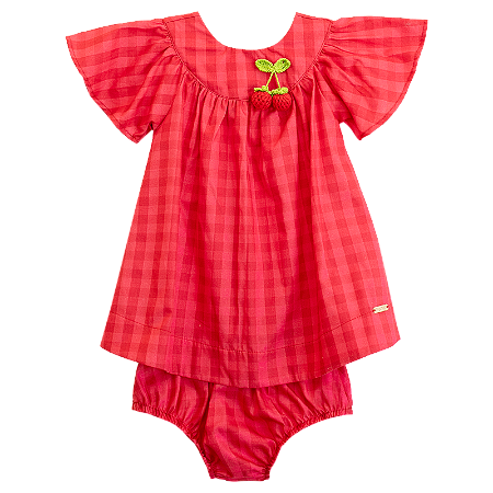 VESTIDO XADREZ VERMELHO COM ROSA