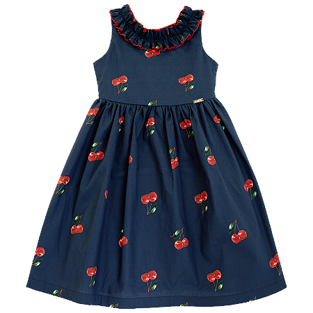 VESTIDO CEREJINHA FUNDO MARINHO