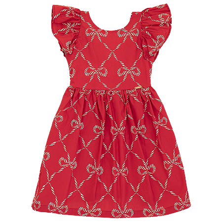 VESTIDO LAÇO CANDY CANES FUNDO VERMELHO