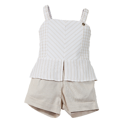 CONJUNTO LISTRADO E XADREZ BEGE