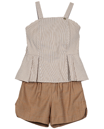 CONJUNTO OXFORD LISTRAS CARAMELO