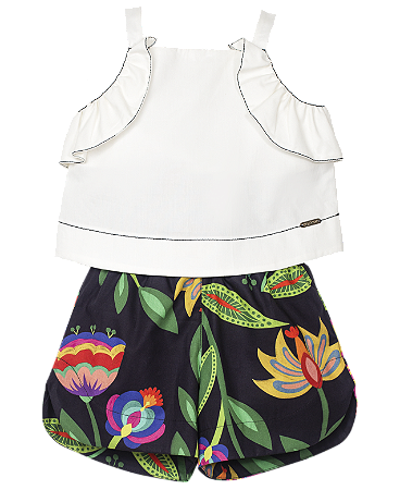 CONJUNTO ESTAMPA FLORILÂNDIA FUNDO PRETO