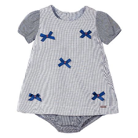 VESTIDO BIS XADREZ BORDADO MARINHO