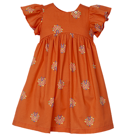 VESTIDO ESTAMPA RODA GIGANTE FUNDO LARANJA