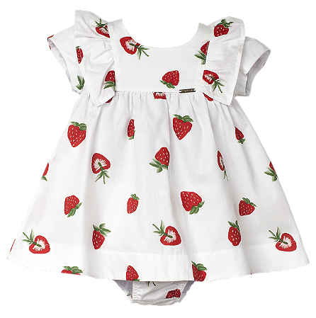 VESTIDO ESTAMPA MORANGO FUNDO BRANCO