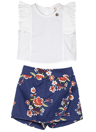 CONJUNTO RUTH AQUARELA DE FLORES FUNDO AZUL
