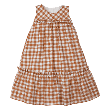 VESTIDO BIARRITZ XADREZ CARAMELO E BRANCO