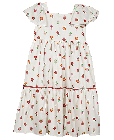 VESTIDO ESTAMPA BOTÕES DE FLOR FUNDO OFF