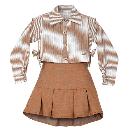CONJUNTO OXFORD LISTRAS CARAMELO