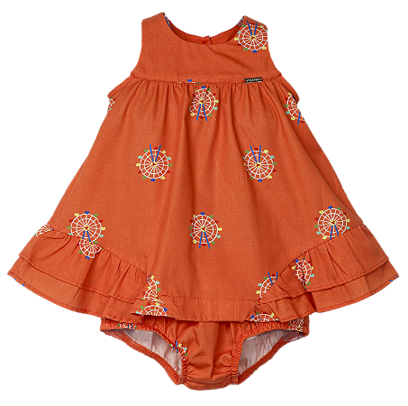 VESTIDO ESTAMPA RODA GIGANTE FUNDO LARANJA