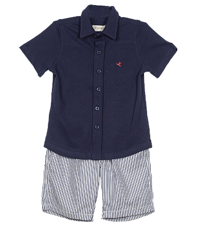 CONJUNTO OXFORD LISTRAS AZUL MARINHO E BRANCO
