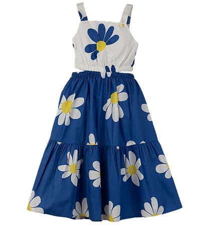 VESTIDO MARGARIDA SOLAR AZUL E BRANCO