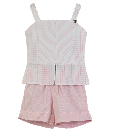 CONJUNTO ANA RUGA XADREZ E LISTRAS ROSA