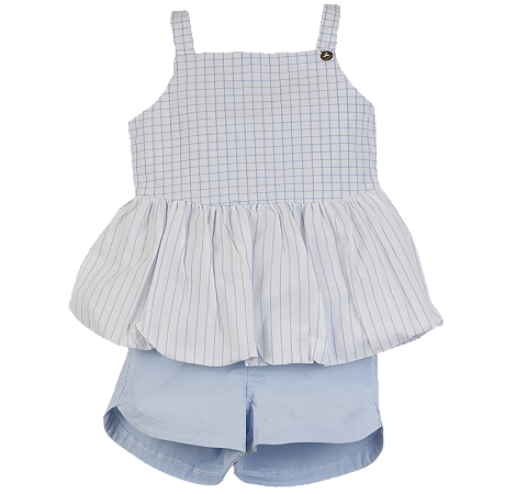 CONJUNTO ANA RUGA XADREZ E LISTRAS AZUL