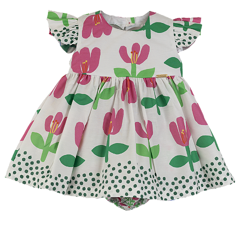 VESTIDO BARRADO VIVA FLOR ROSA