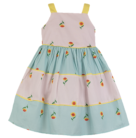 VESTIDO GIRASSOL-LANDIA FUNDO VERDE E ROSA