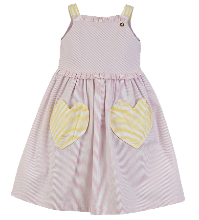 VESTIDO ANA RUGA LISTRAS ROSA E AMARELO