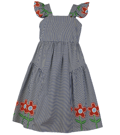 VESTIDO BARRADO CANTEIRO FLOR LUZ MARINHO