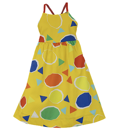 VESTIDO ESTAMPA CHUVA DE BALA FUNDO AMARELO