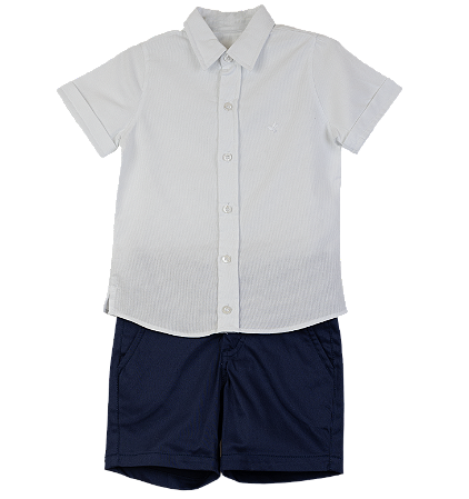 CONJUNTO MAQUINETADO BRANCO E SARJA MARINHO