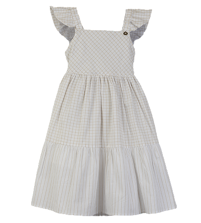 VESTIDO ANA RUGA XADREZ BEGE CLARO