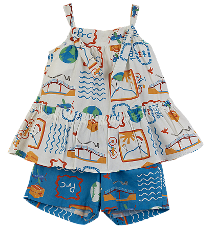 CONJUNTO ESTAMPA ROTA DO TEMPO AZUL E OFF