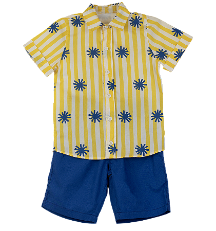 CONJUNTO ESTAMPA SOL A SOL LISTRAS AMARELO