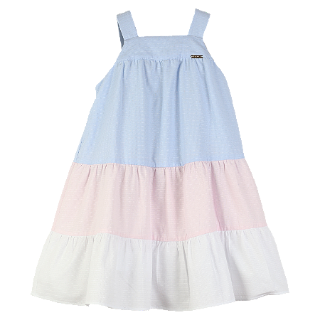 VESTIDO TECIDO TEXTURIZADO AZUL ROSA E BRANCO