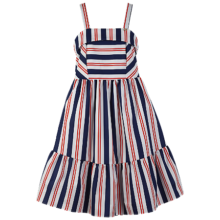VESTIDO ESTAMPA LISTRAS AZUL E LARANJA