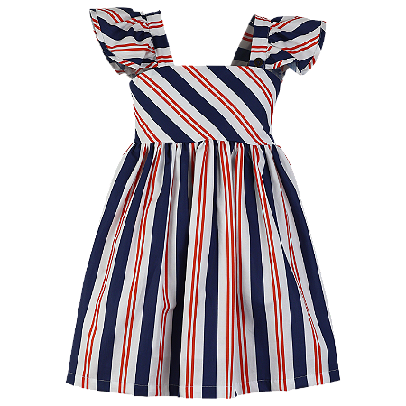 VESTIDO ESTAMPA LISTRAS AZUL E LARANJA