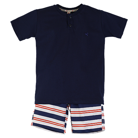 CONJUNTO ESTAMPA LISTRAS AZUL E LARANJA