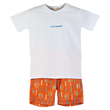 CONJUNTO ESTAMPA RAQUETADA FUNDO LARANJA