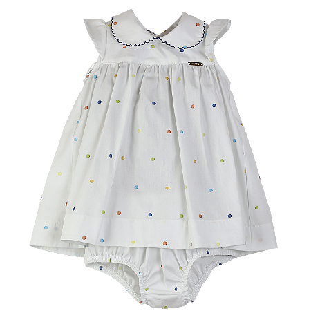VESTIDO ESTAMPA POÁ COLORIDO FUNDO BRANCO