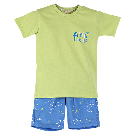 CONJUNTO ESTAMPA ANDORINHAS FUNDO AZUL