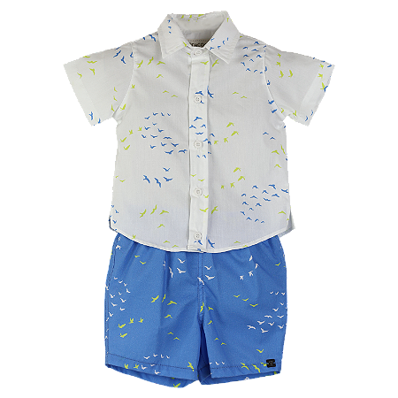 CONJUNTO ESTAMPA ANDORINHAS FUNDO AZUL