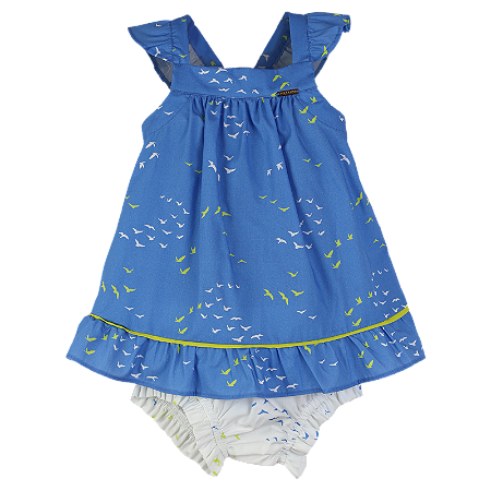 VESTIDO ESTAMPA ANDORINHAS FUNDO AZUL
