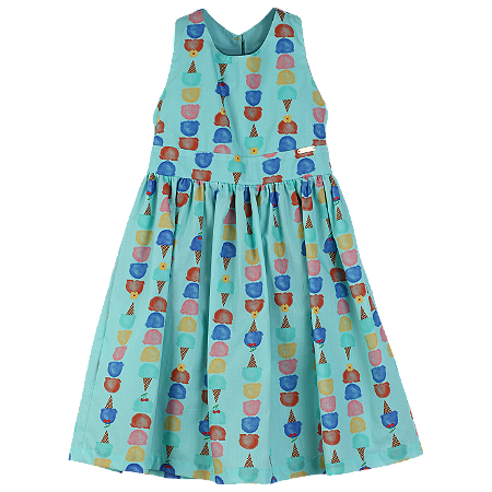 VESTIDO ESTAMPA SORVETIM FUNDO AZUL
