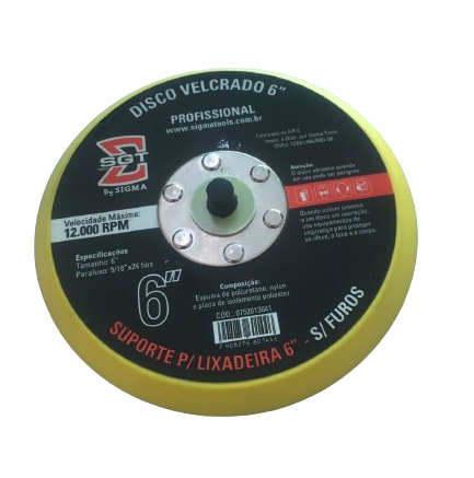 Disco Velcrado 6 Sem Furos Suporte Para Furadeira Sigma Tools