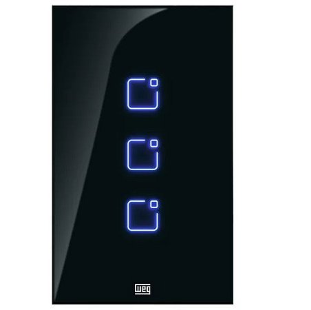 Interruptor Touch 3 Botoes Wi-fi + Rf com Placa 4x2 Whome Preto Weg